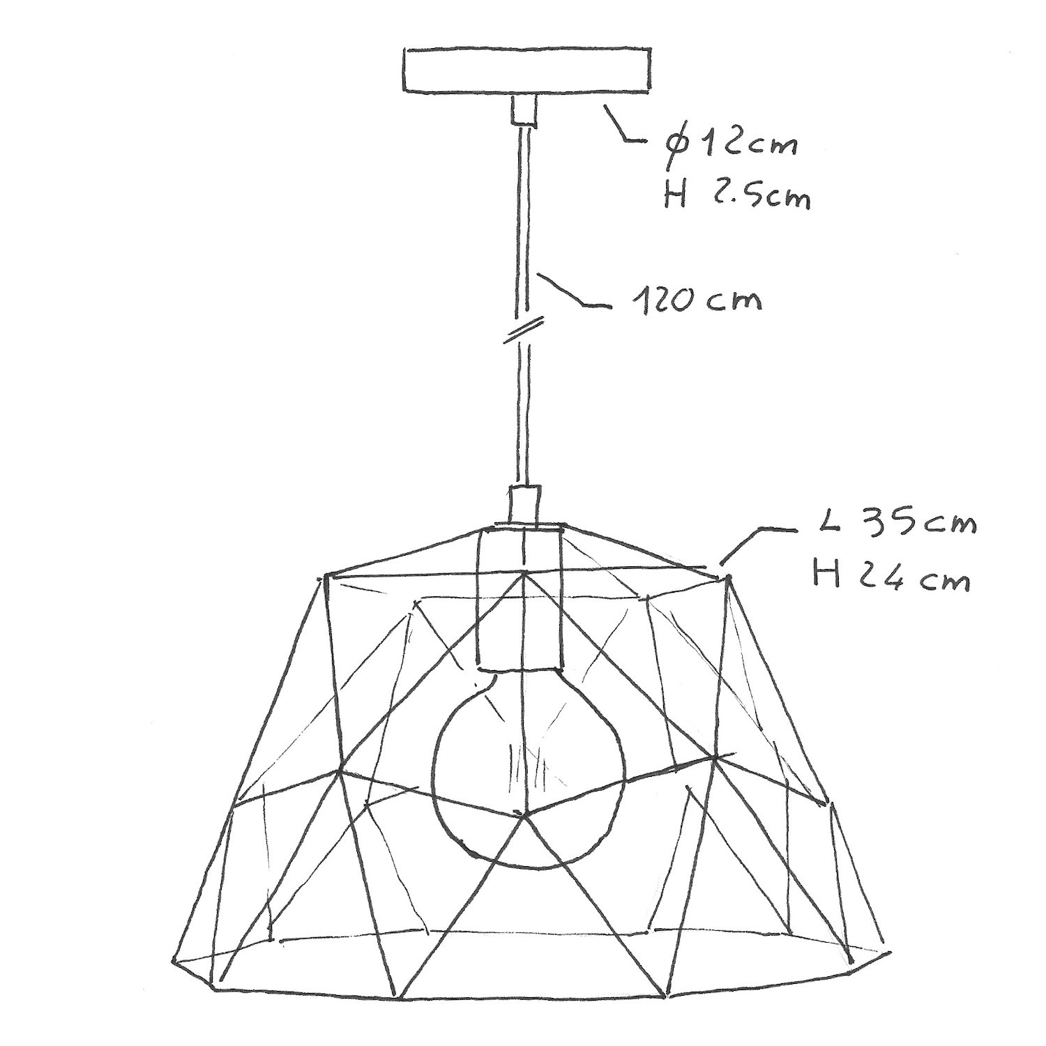 Lampada a sospensione Made in Italy completa di cavo tessile, paralume Dome e finiture in metallo