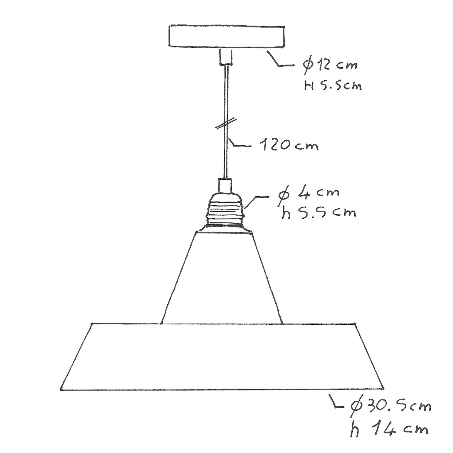 Lampada a sospensione Made in Italy completa di cavo tessile, paralume in ceramica Industriale e finiture in metallo