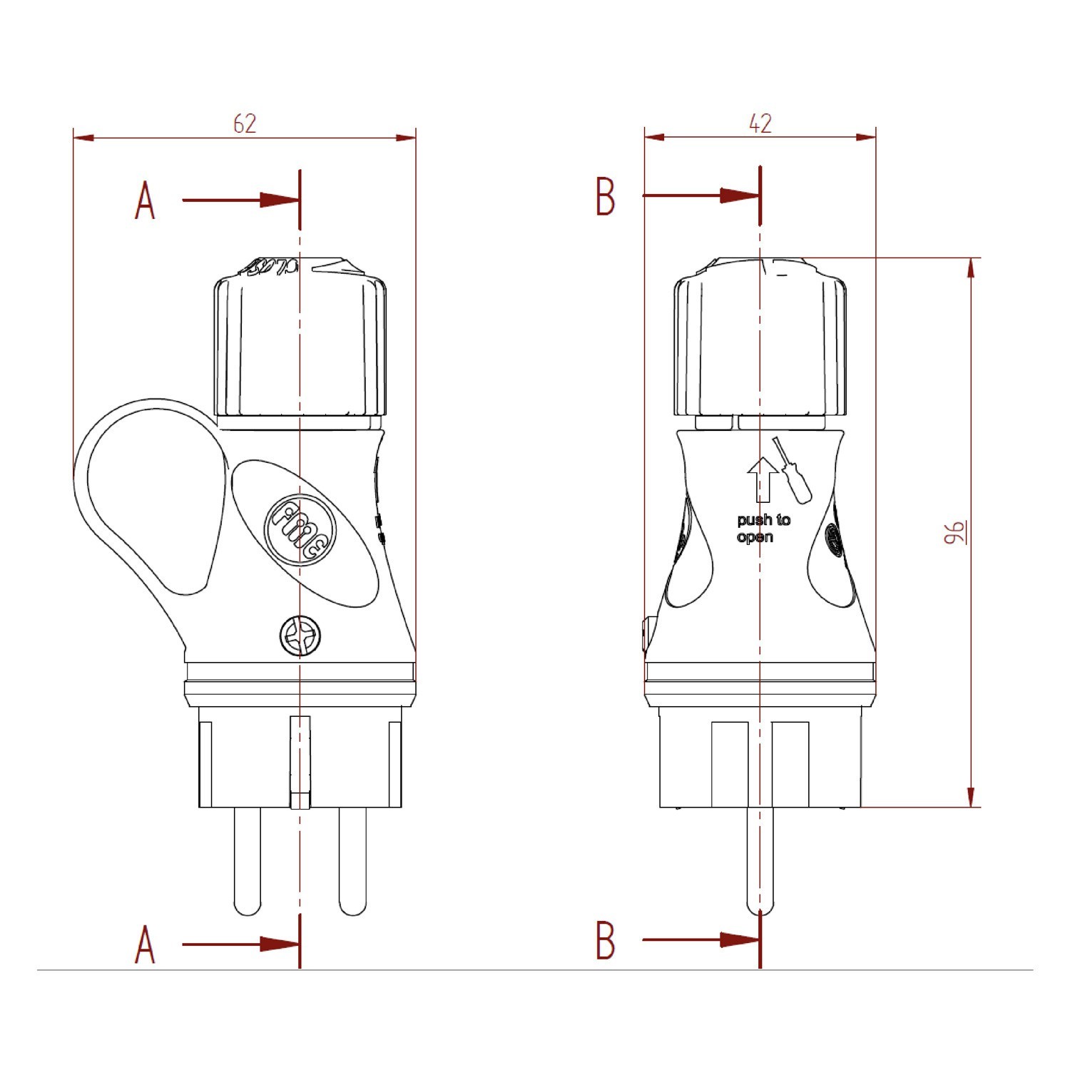 Spina Schuko nera con anello 16A 250V IP44 per Sistema EIVA