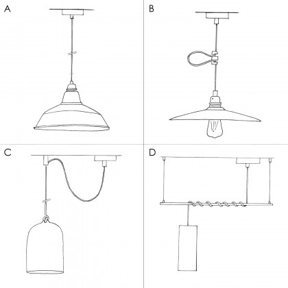 Lampada a sospensione Made in Italy completa di cavo tessile, paralume Bistrot e finiture in metallo