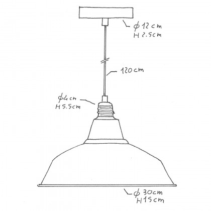 Lampada a sospensione Made in Italy completa di cavo tessile, paralume Bistrot e finiture in metallo