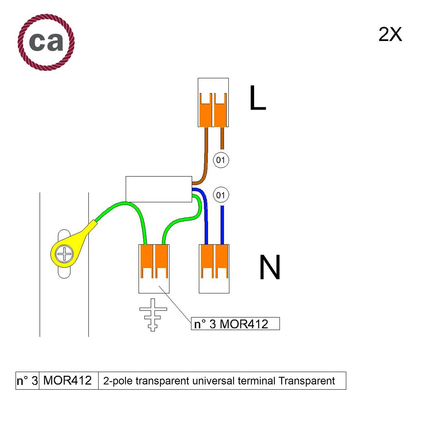 Kit di collegamento WAGO compatibile con cavo 2x per Rosone ad 1 foro