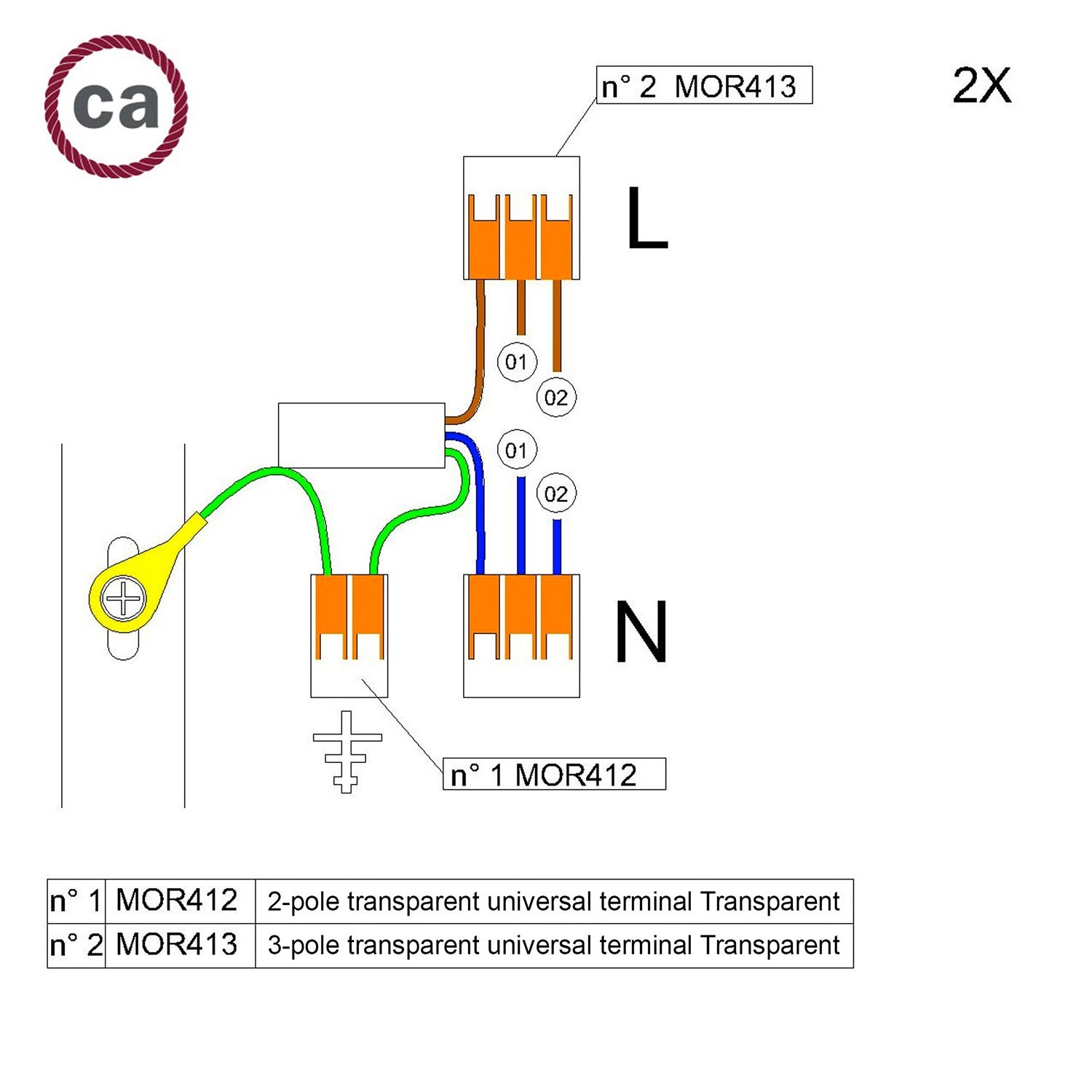 Kit di collegamento WAGO compatibile con cavo 2x per Rosone a 2 fori