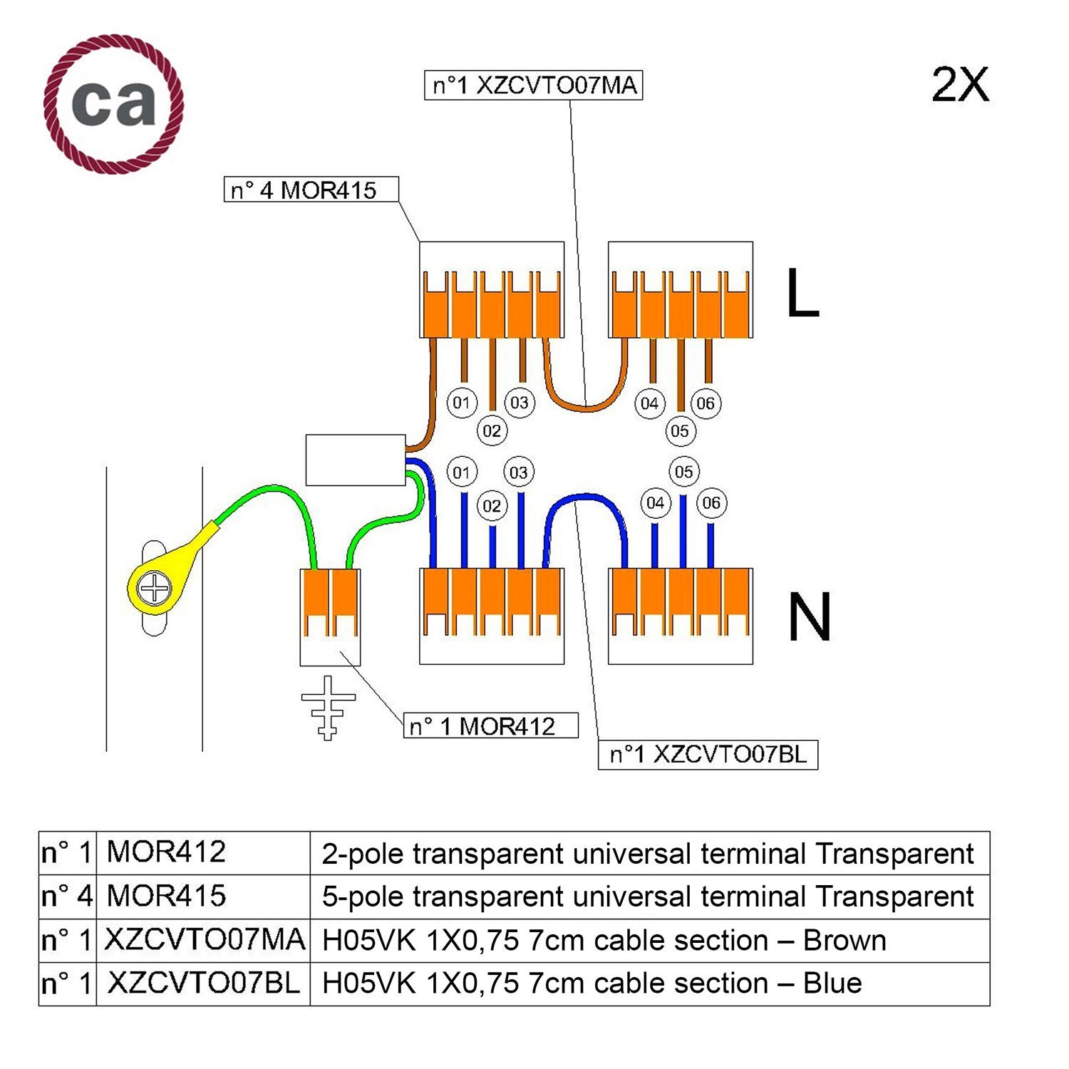 Kit di collegamento WAGO compatibile con cavo 2x per Rosone a 6 fori