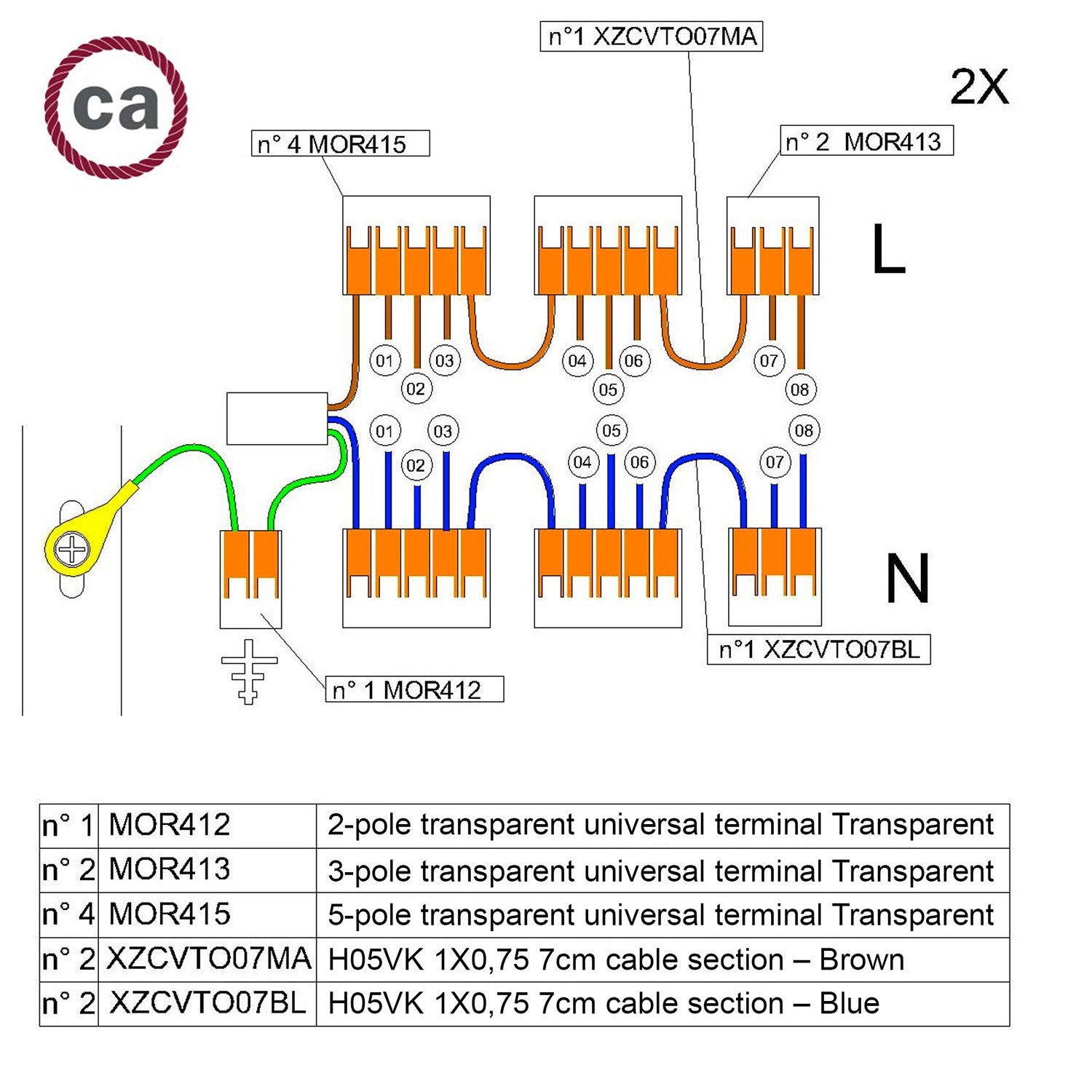 Kit di collegamento WAGO compatibile con cavo 2x per Rosone a 8 fori