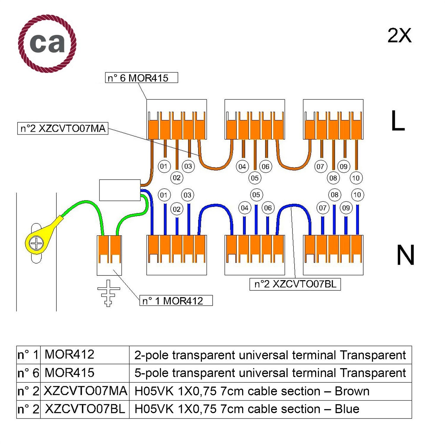 Kit di collegamento WAGO compatibile con cavo 2x per Rosone a 10 fori