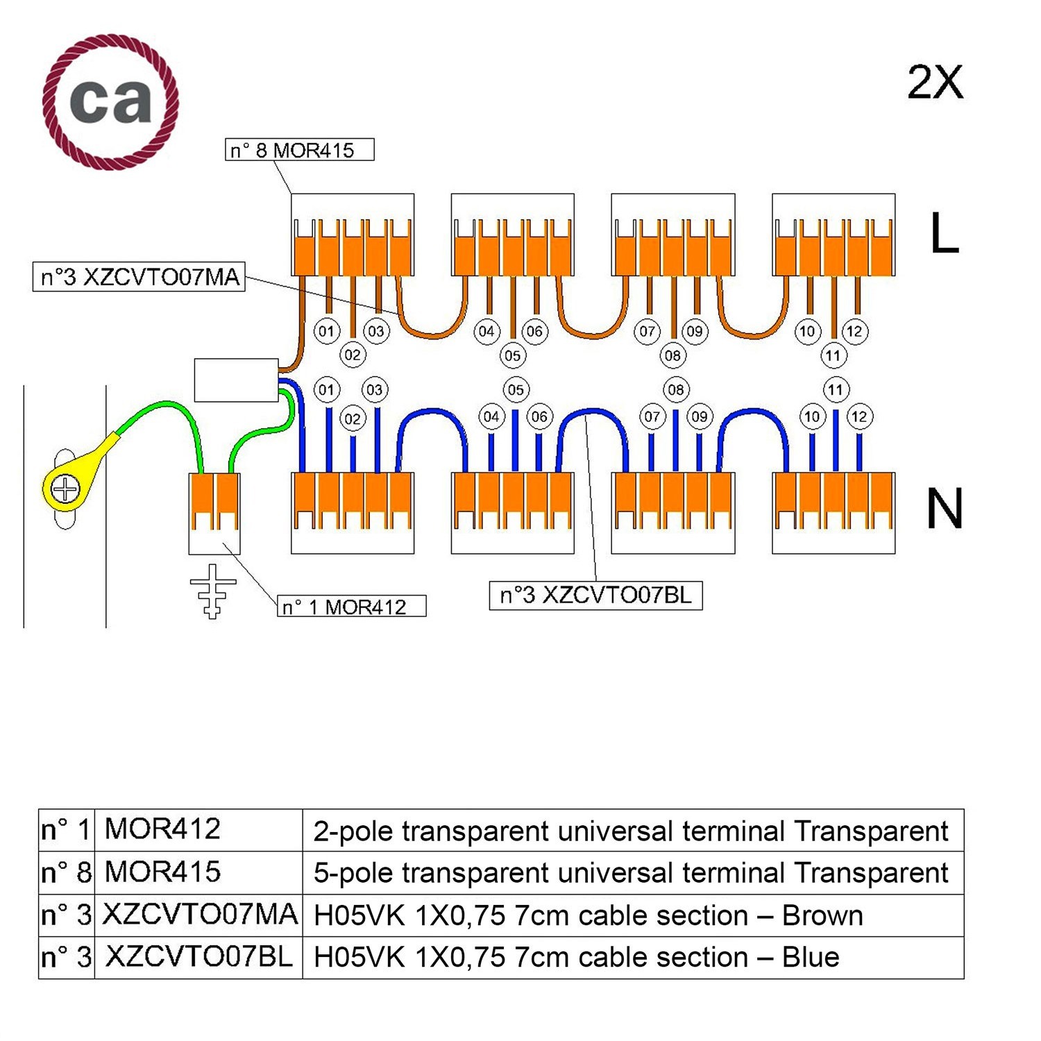 Kit di collegamento WAGO compatibile con cavo 2x per Rosone a 12 fori