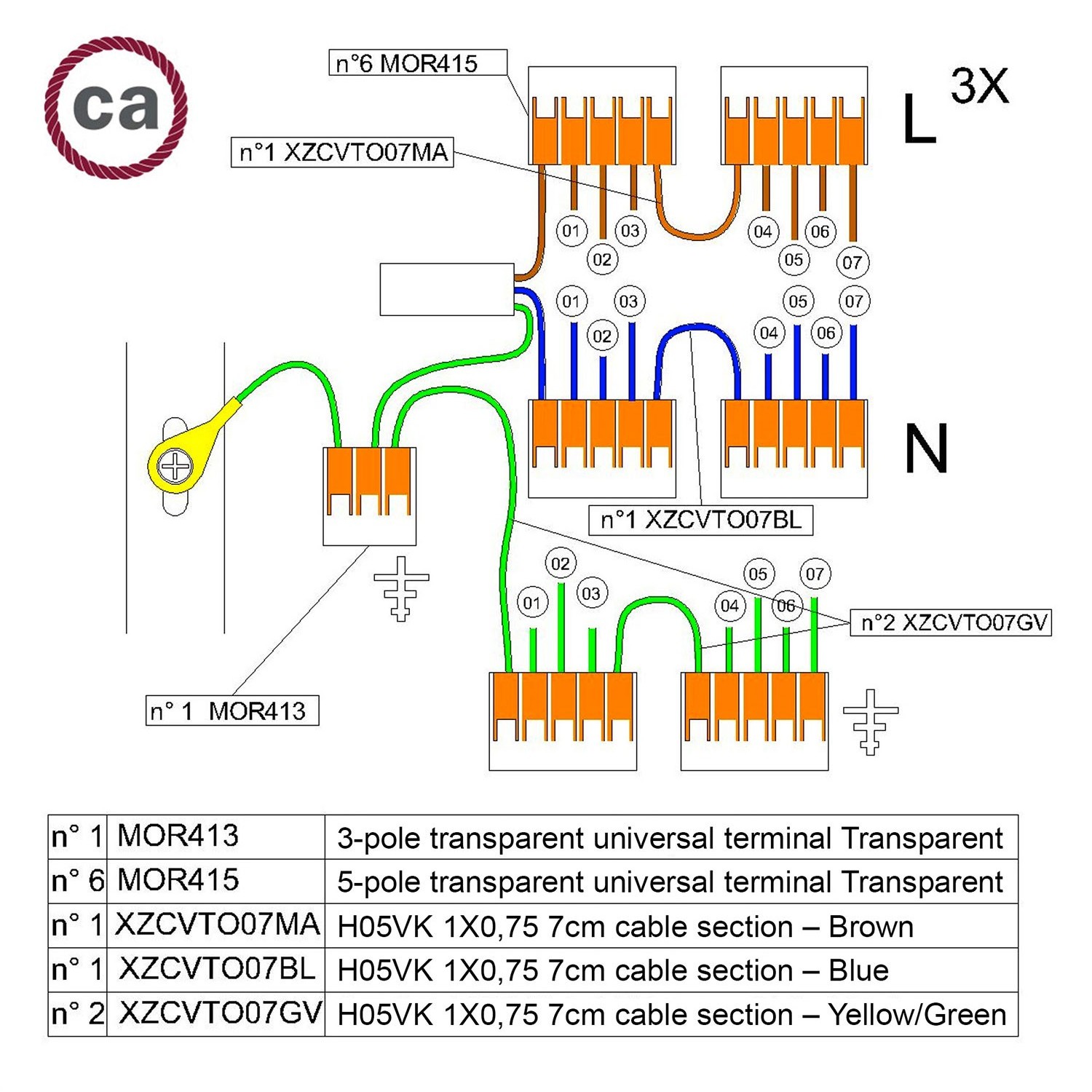 Kit di collegamento WAGO compatibile con cavo 3x per Rosone a 7 fori