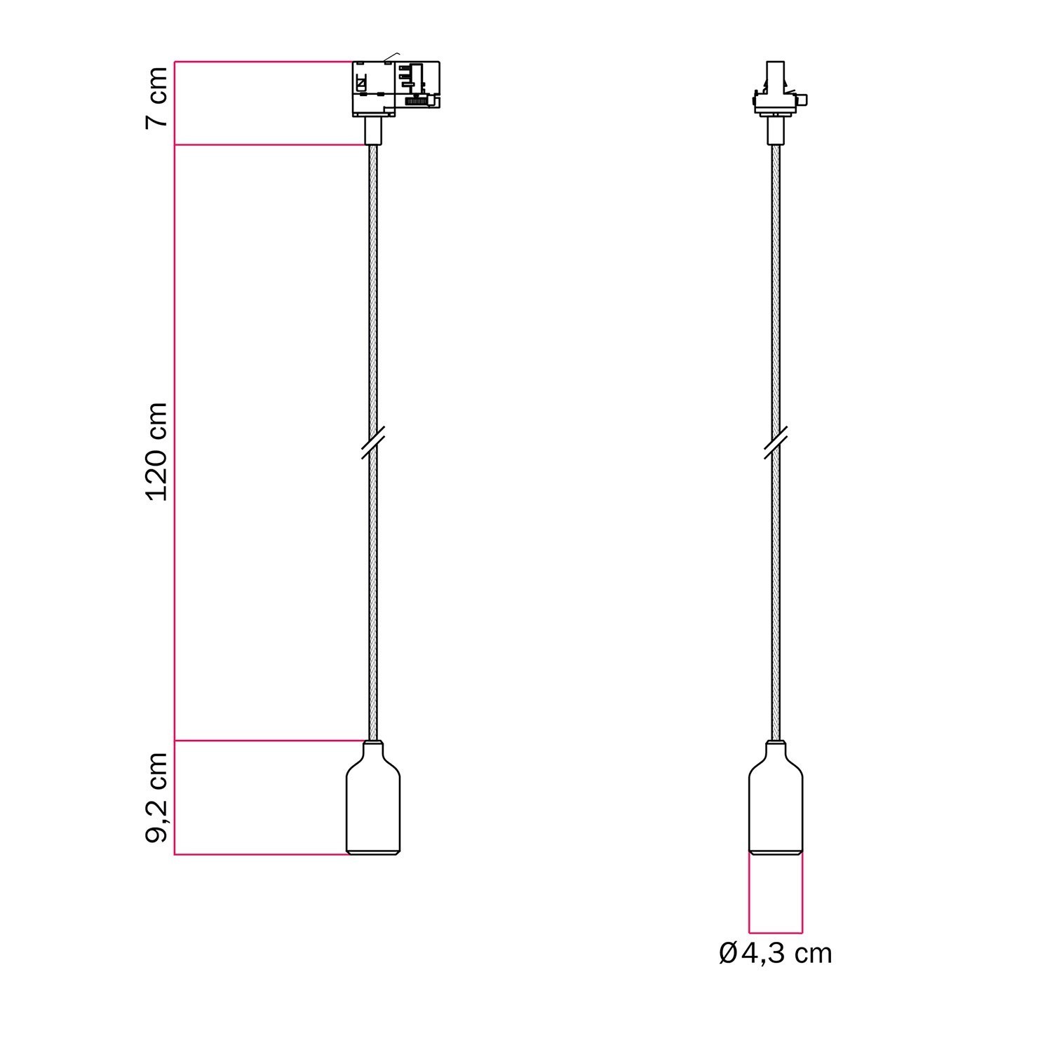 Lampada a sospensione per binario in silicone con cavo tessile