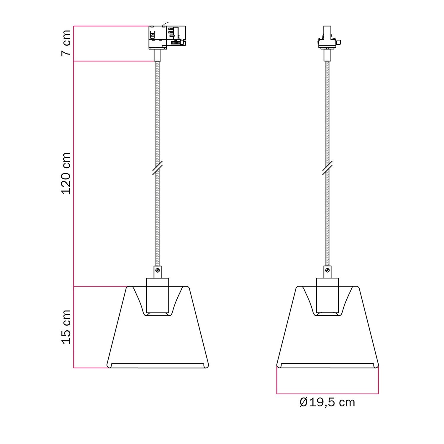 Sospensione per binari con lampadina Ghost a cono smoky