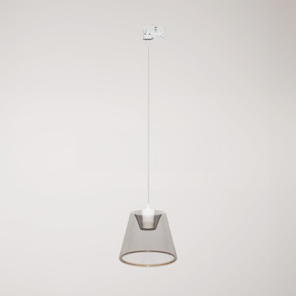 Sospensione per binari con lampadina Ghost a cono smoky