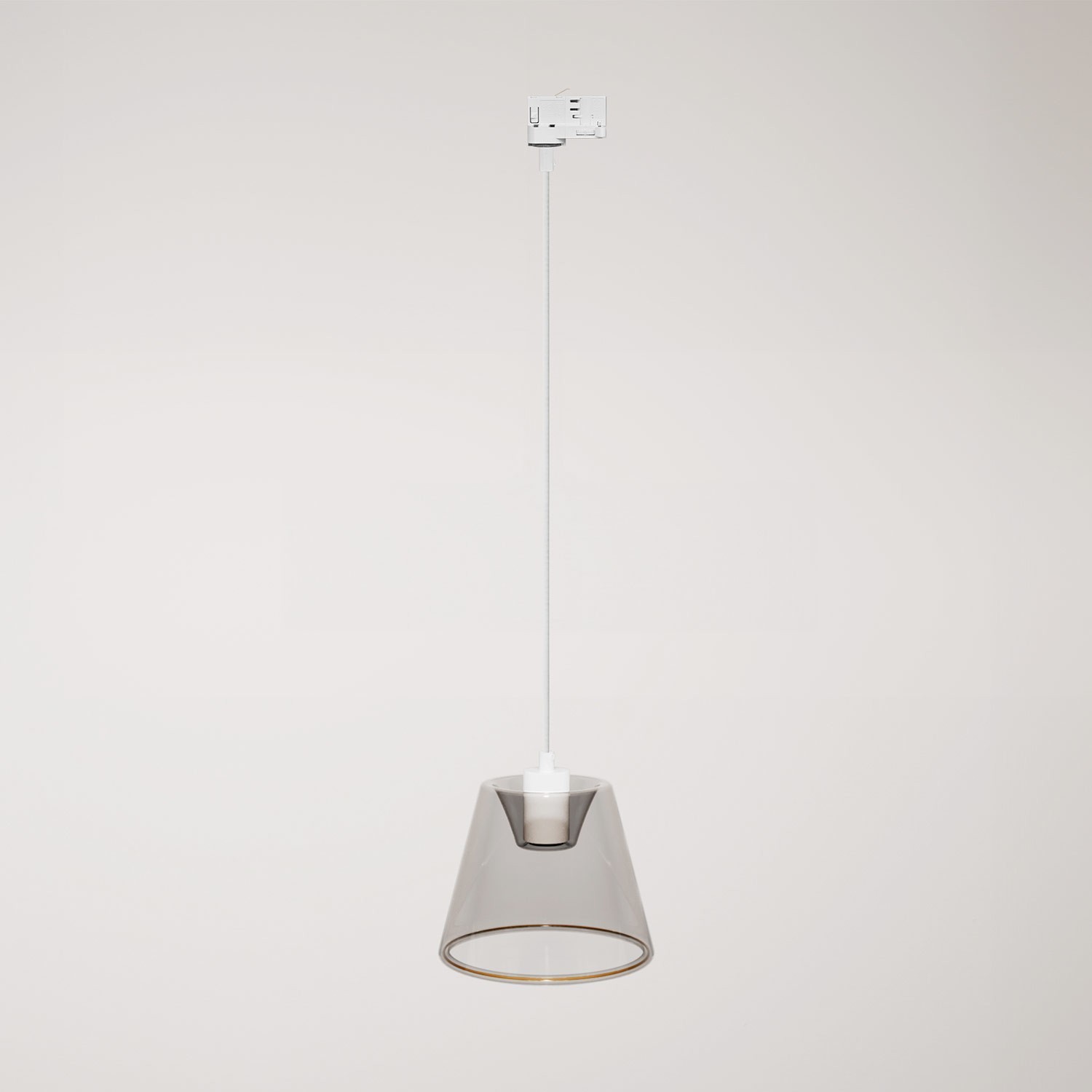 Sospensione per binari con lampadina Ghost a cono smoky