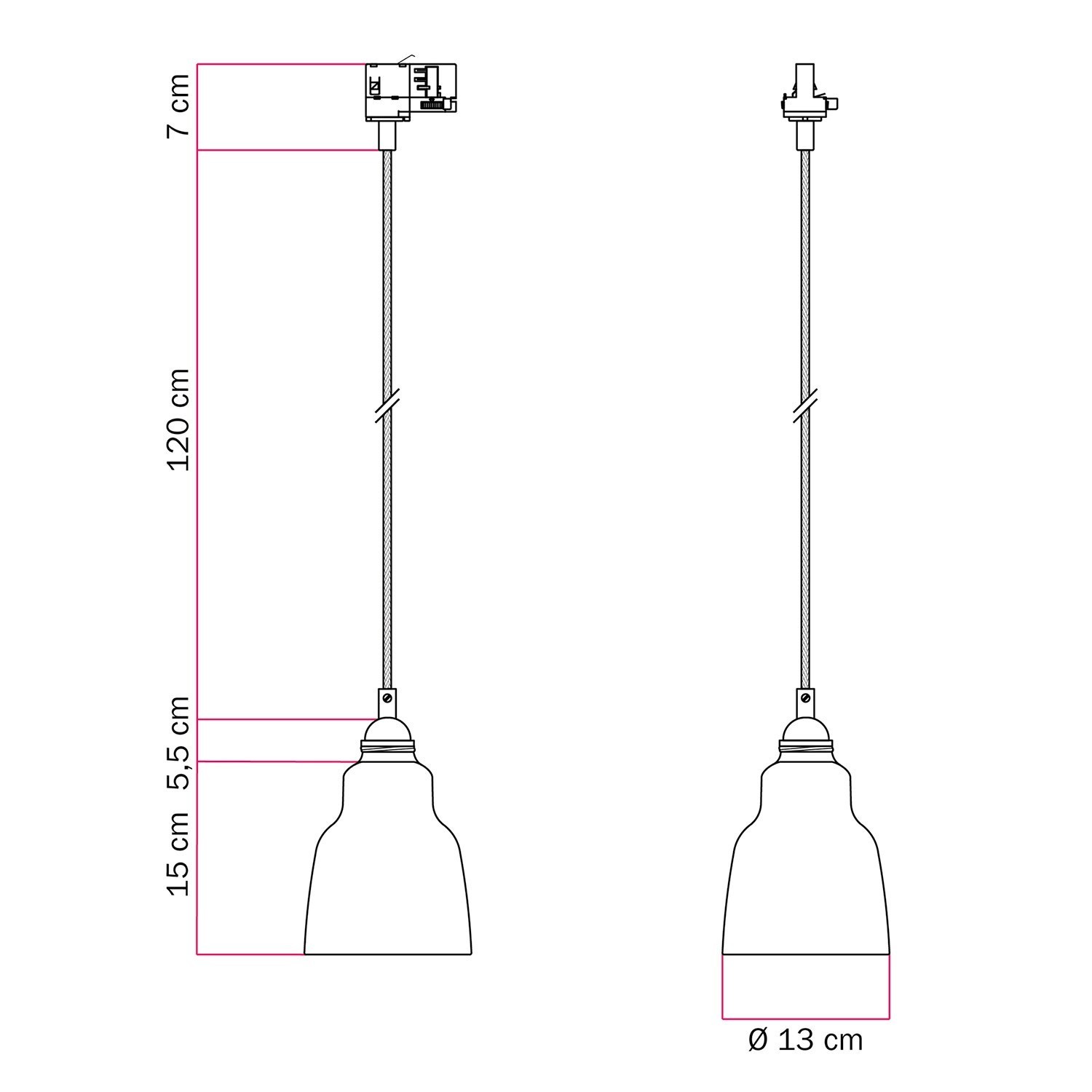 Lampada a sospensione con paralume Vaso e adattatore per binari