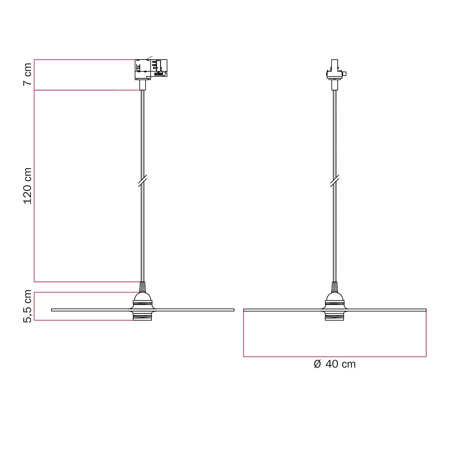 Lampada a sospensione per binari con paralume XL Ellepi