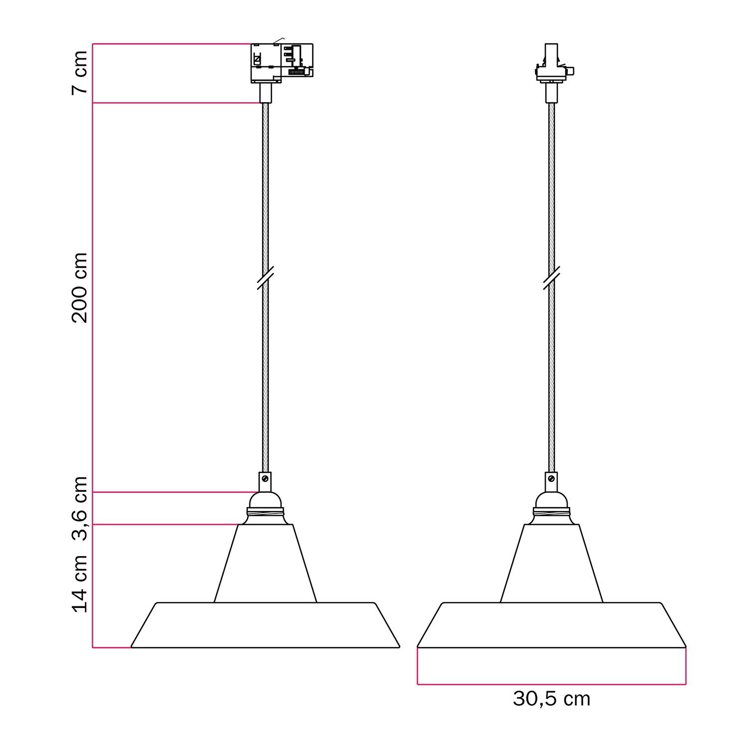 Lampada a sospensione con paralume in ceramica Industriale a binario