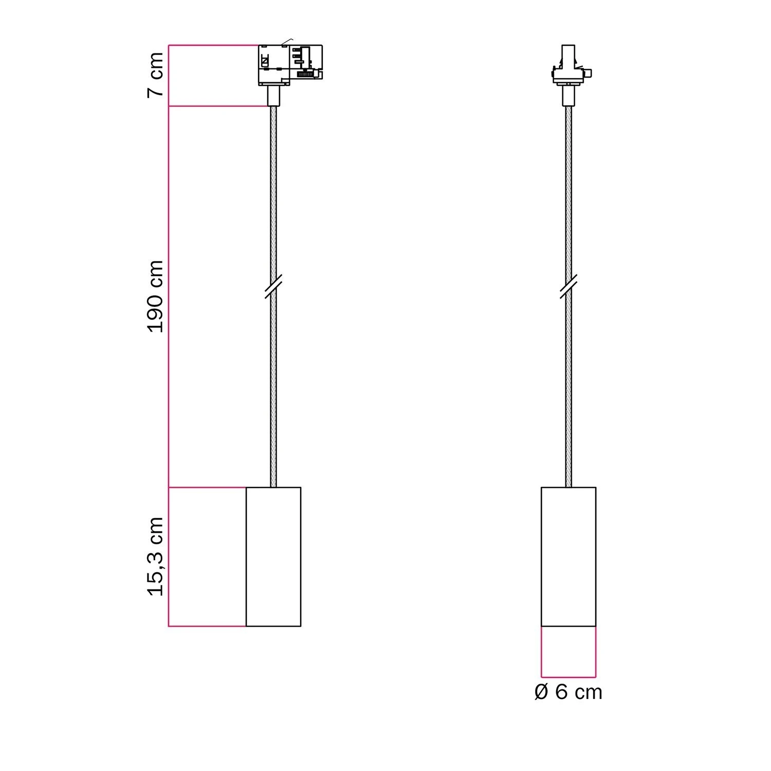 Lampada a sospensione con paralume Tub-E14 per binari