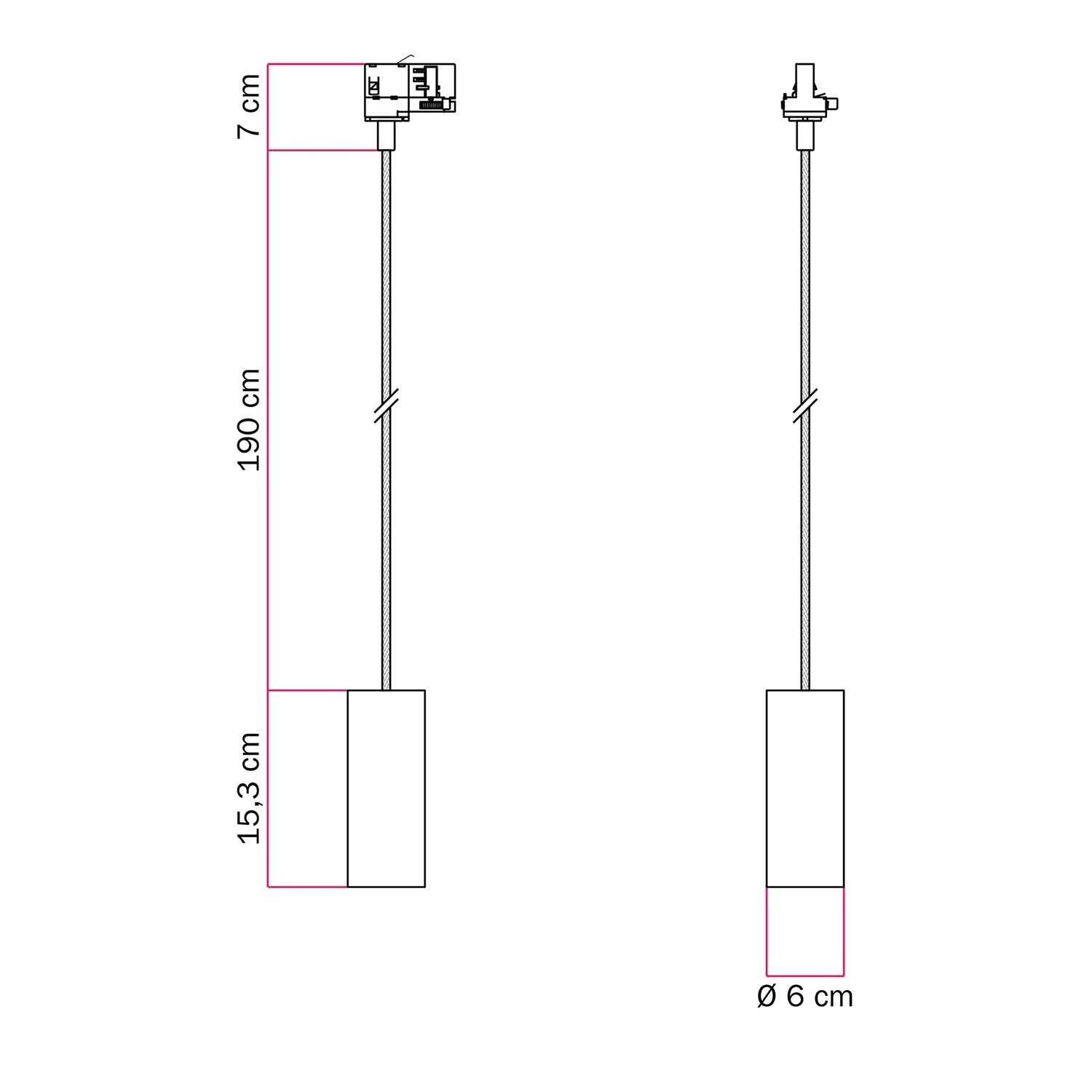 Lampada a sospensione con paralume Tub-E14 per binari