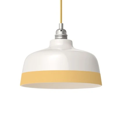 Paralume Coppa bicolore in ceramica, collezione Materia - Made in Italy - Bianco lucido - Giallo