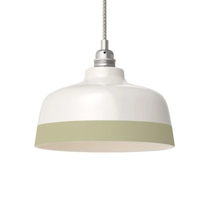 Paralume Coppa bicolore in ceramica, collezione Materia - Made in Italy - Bianco lucido - Verde salvia