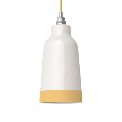 Paralume Bottiglia bicolore in ceramica, collezione Materia - Made in Italy - Bianco lucido - Giallo