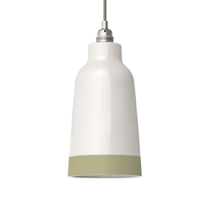 Paralume Bottiglia bicolore in ceramica, collezione Materia - Made in Italy - Bianco lucido - Verde salvia