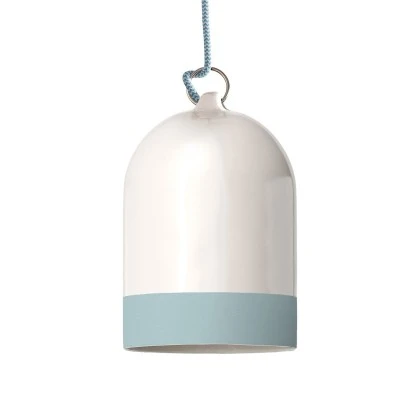 Paralume Campana Mini XS bicolore in ceramica, collezione Materia - Made in Italy - Bianco lucido - Azzurro