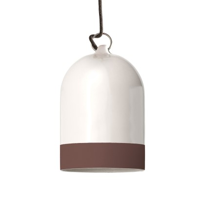 Paralume Campana Mini XS bicolore in ceramica, collezione Materia - Made in Italy - Bianco lucido - Marrone