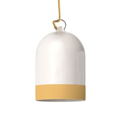 Paralume Campana Mini XS bicolore in ceramica, collezione Materia - Made in Italy - Bianco lucido - Giallo