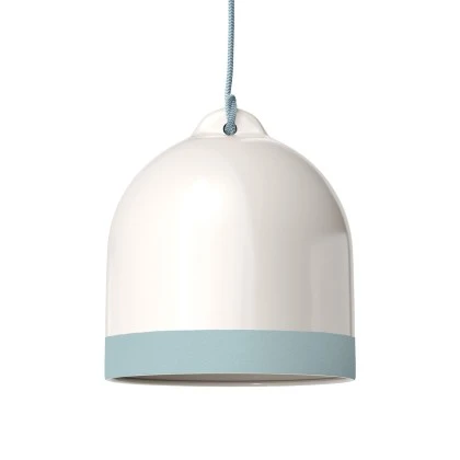 Paralume Campana M bicolore in ceramica, collezione Materia - Made in Italy - Bianco lucido - Azzurro