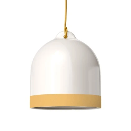 Paralume Campana M bicolore in ceramica, collezione Materia - Made in Italy - Bianco lucido - Giallo