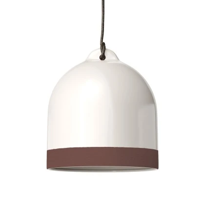 Paralume Campana M bicolore in ceramica, collezione Materia - Made in Italy - Bianco lucido - Marrone