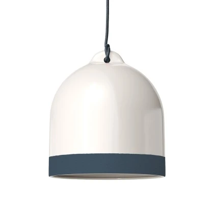 Paralume Campana M bicolore in ceramica, collezione Materia - Made in Italy - Bianco lucido - Petrolio