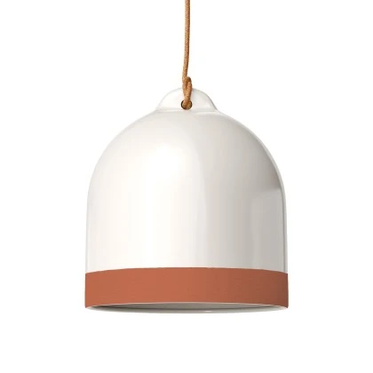 Paralume Campana M bicolore in ceramica, collezione Materia - Made in Italy - Bianco lucido - Terracotta