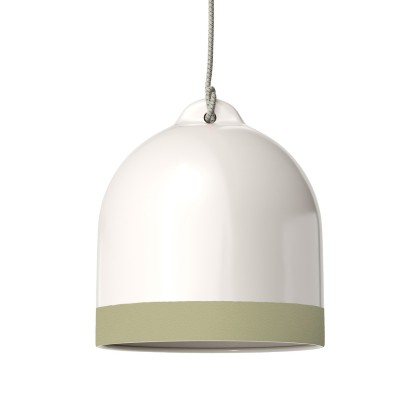 Paralume Campana M bicolore in ceramica, collezione Materia - Made in Italy - Bianco lucido - Verde salvia