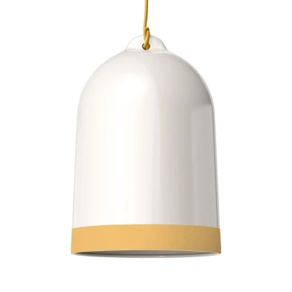 Paralume Campana XL bicolore in ceramica, collezione Materia - Made in Italy - Bianco lucido - Giallo