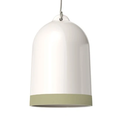 Paralume Campana XL bicolore in ceramica, collezione Materia - Made in Italy - Bianco lucido - Verde salvia