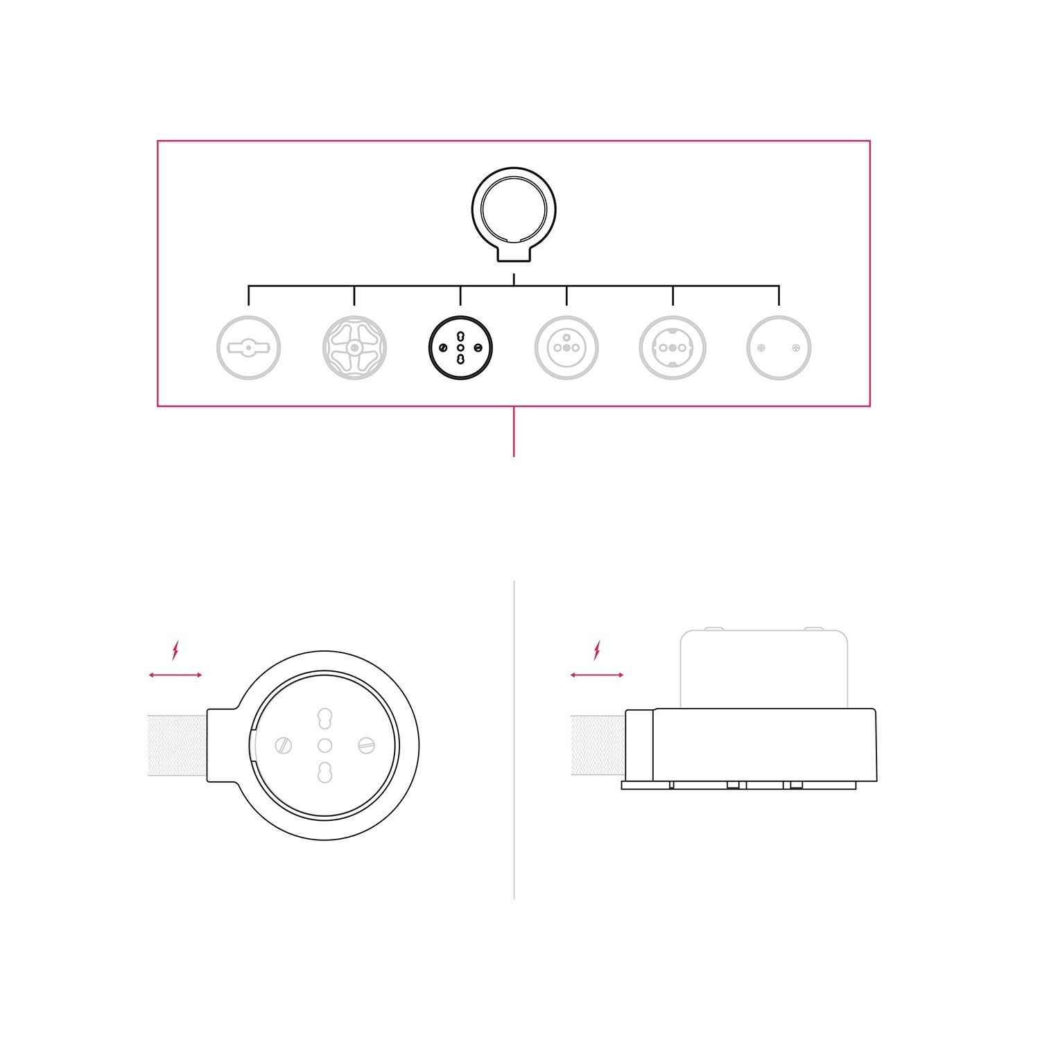 Kit presa bipasso italiana 10/16A da parete e base per Creative-Tubes in porcellana