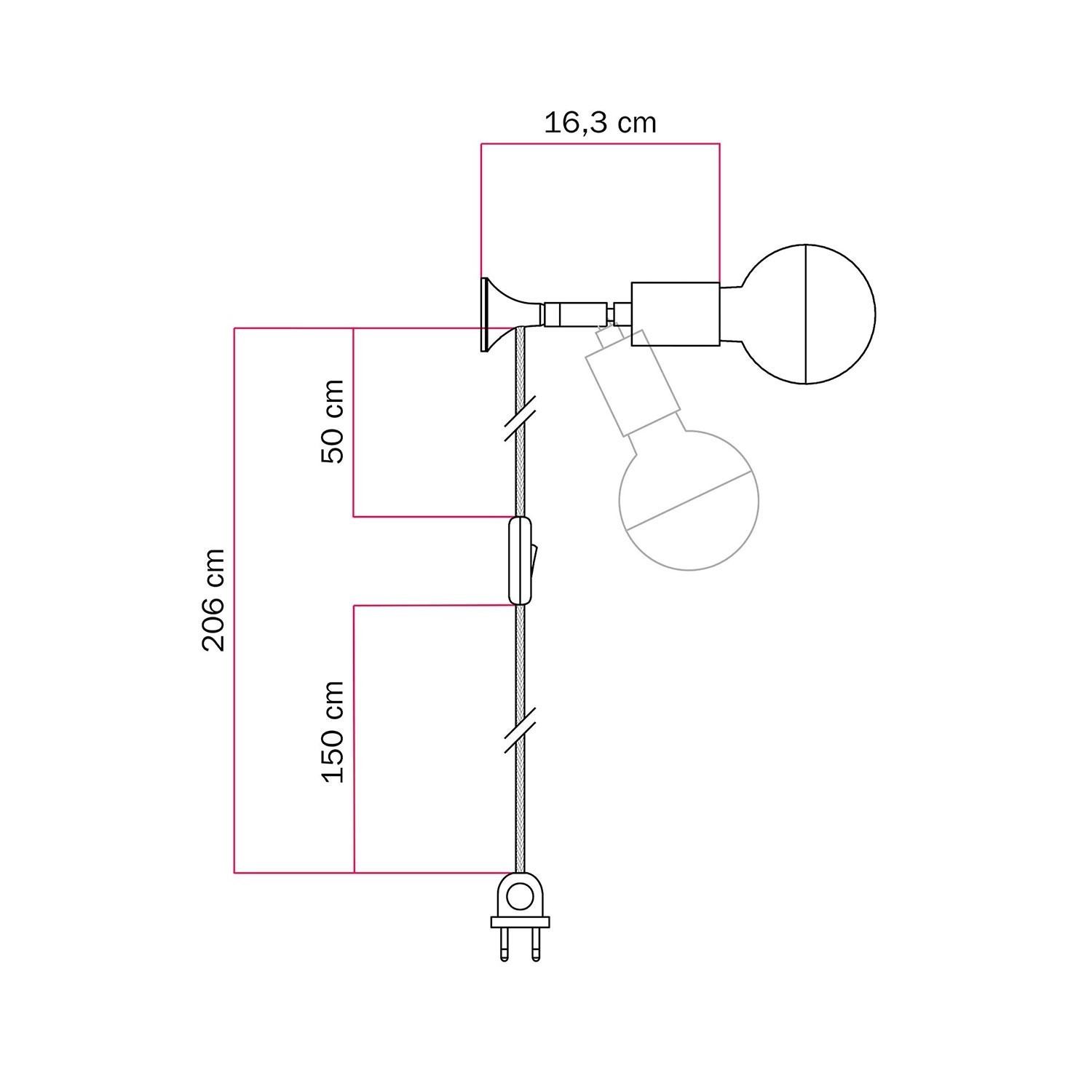 Lampada da parete MAG-Y con snodo e lampadina mezza sfera