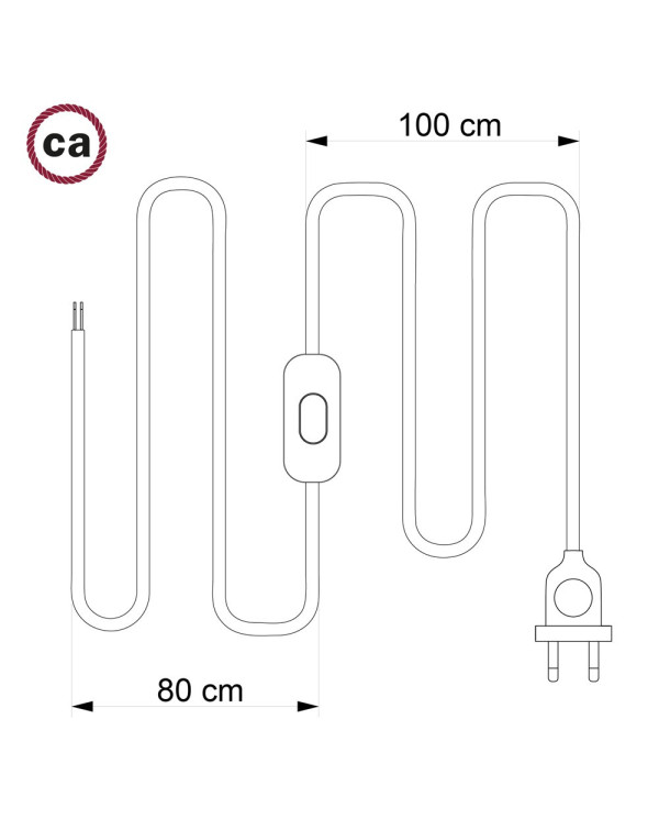 Cablaggio per lampada, cavo RM10 Effetto Seta Giallo 1,80 m. Scegli il colore dell'interuttore e della spina.