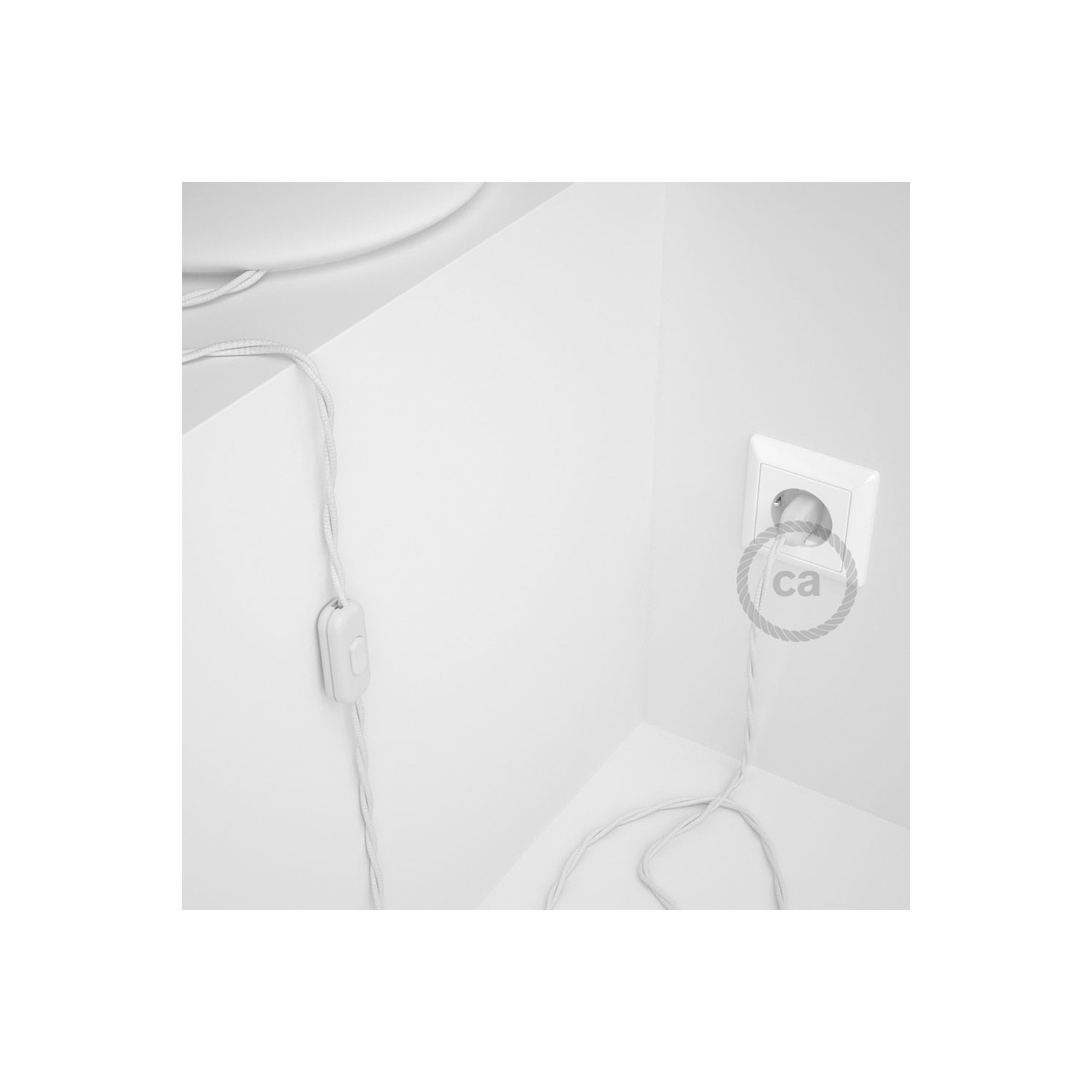 Cablaggio per lampada, cavo TM01 Effetto Seta Bianco 1,80 m. Scegli il colore dell'interuttore e della spina.