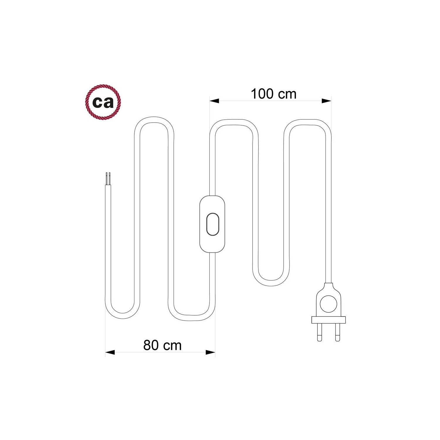 Cablaggio per lampada, cavo RZ08 Effetto Seta ZigZag Fucsia 1,80 m. Scegli il colore dell'interuttore e della spina.