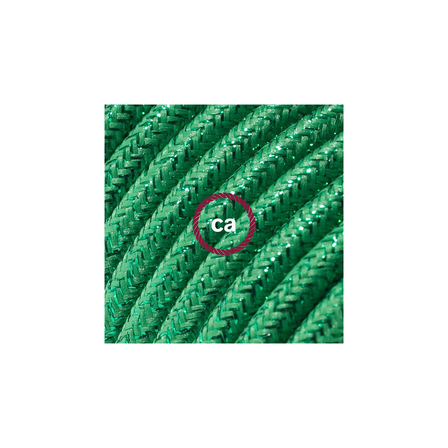 Prolunga elettrica con cavo tessile RL06 Effetto Seta Glitterato Verde 2P 10A Made in Italy.