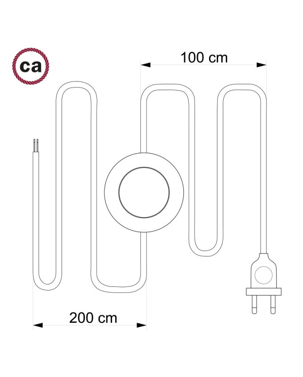 Cablaggio per piantana, cavo TM01 Effetto Seta Bianco 3 m. Scegli il colore dell'interruttore e della spina.