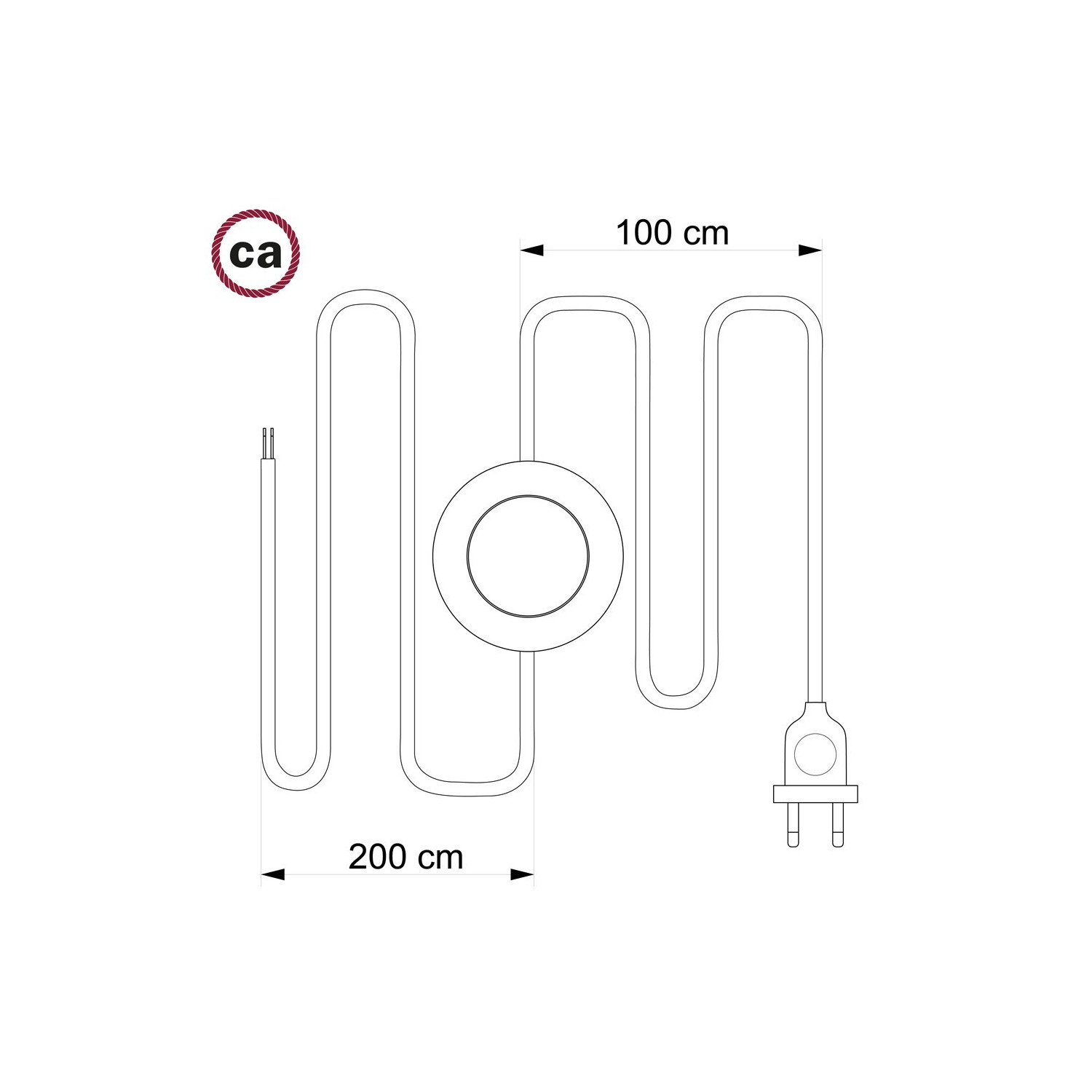 Cablaggio per piantana, cavo RC01 Cotone Bianco 3 m. Scegli il colore dell'interruttore e della spina.