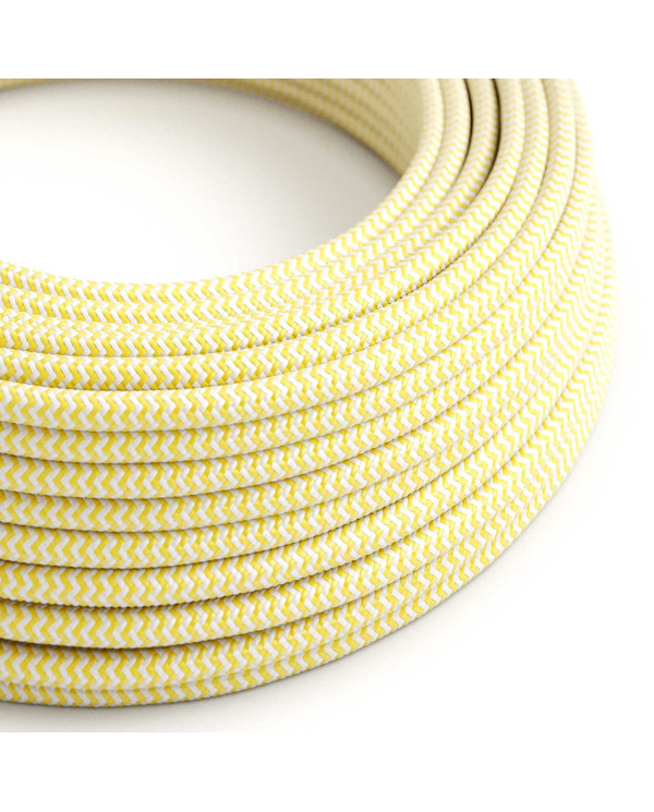 Cavo tessile Giallo Mais e Bianco Ottico ZigZag lucido - L'Originale Creative-Cables - RZ10 rotondo 2x0,75mm / 3x0,75mm