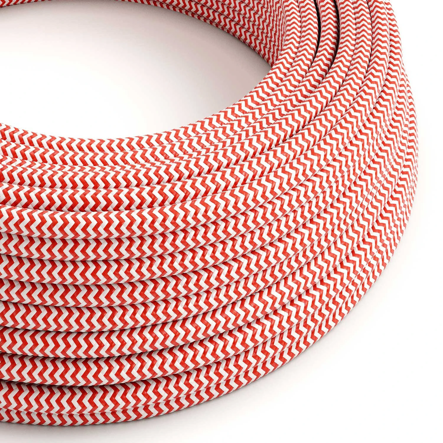 Filo elettrico in tessuto Rosso Fuoco e Bianco Ottico ZigZag - L'Originale Creative Cables, per lampade e lampadari - RZ09