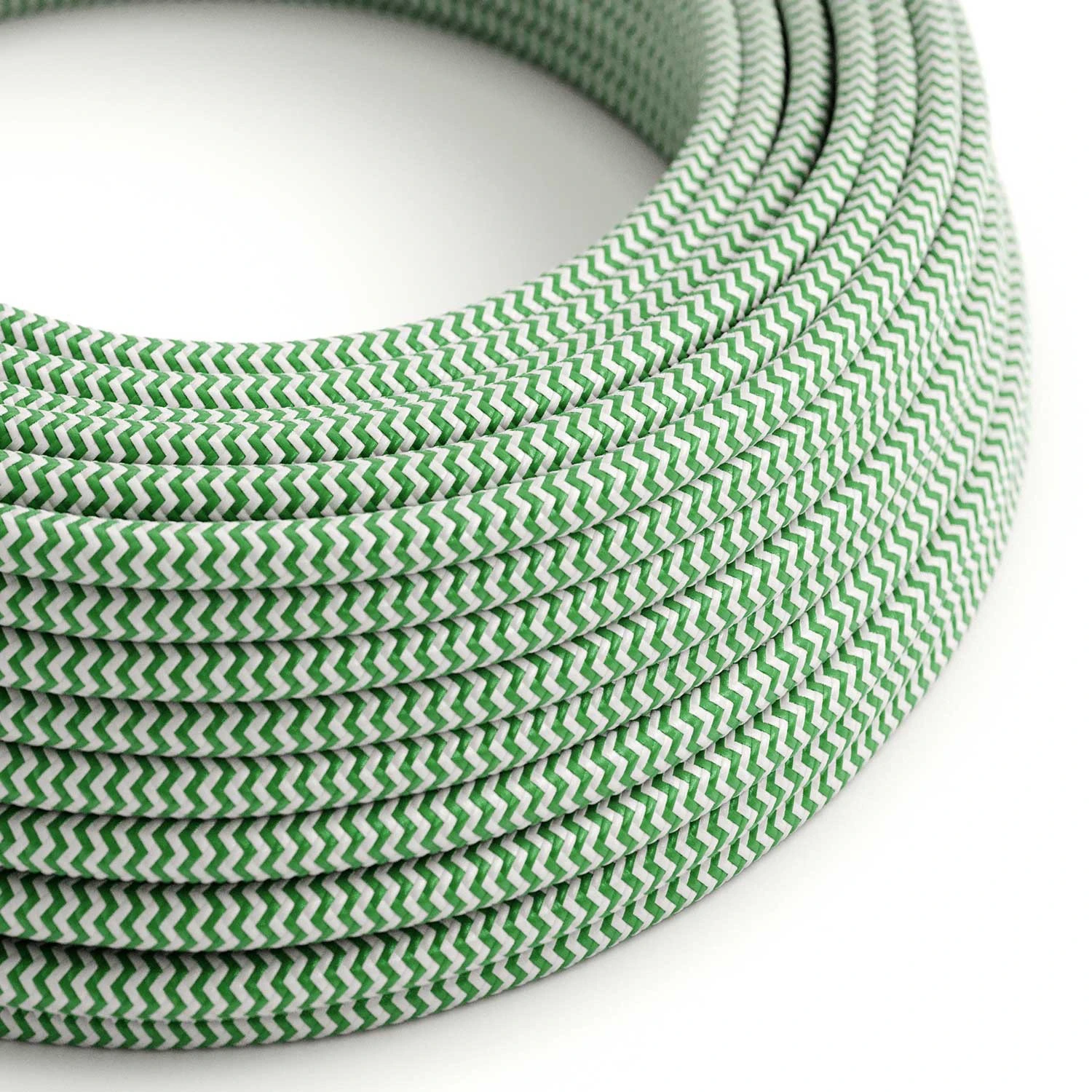 Filo elettrico ricoperto in tessuto Verde Prato e Bianco Ottico ZigZag - L'Originale Creative Cables, per le tue lampade - RZ06