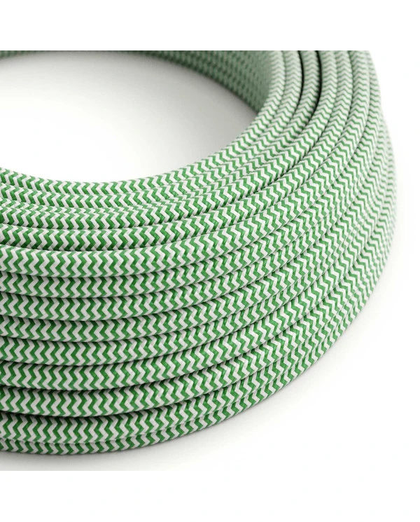 Filo elettrico ricoperto in tessuto Verde Prato e Bianco Ottico ZigZag - L'Originale Creative Cables, per le tue lampade - RZ06