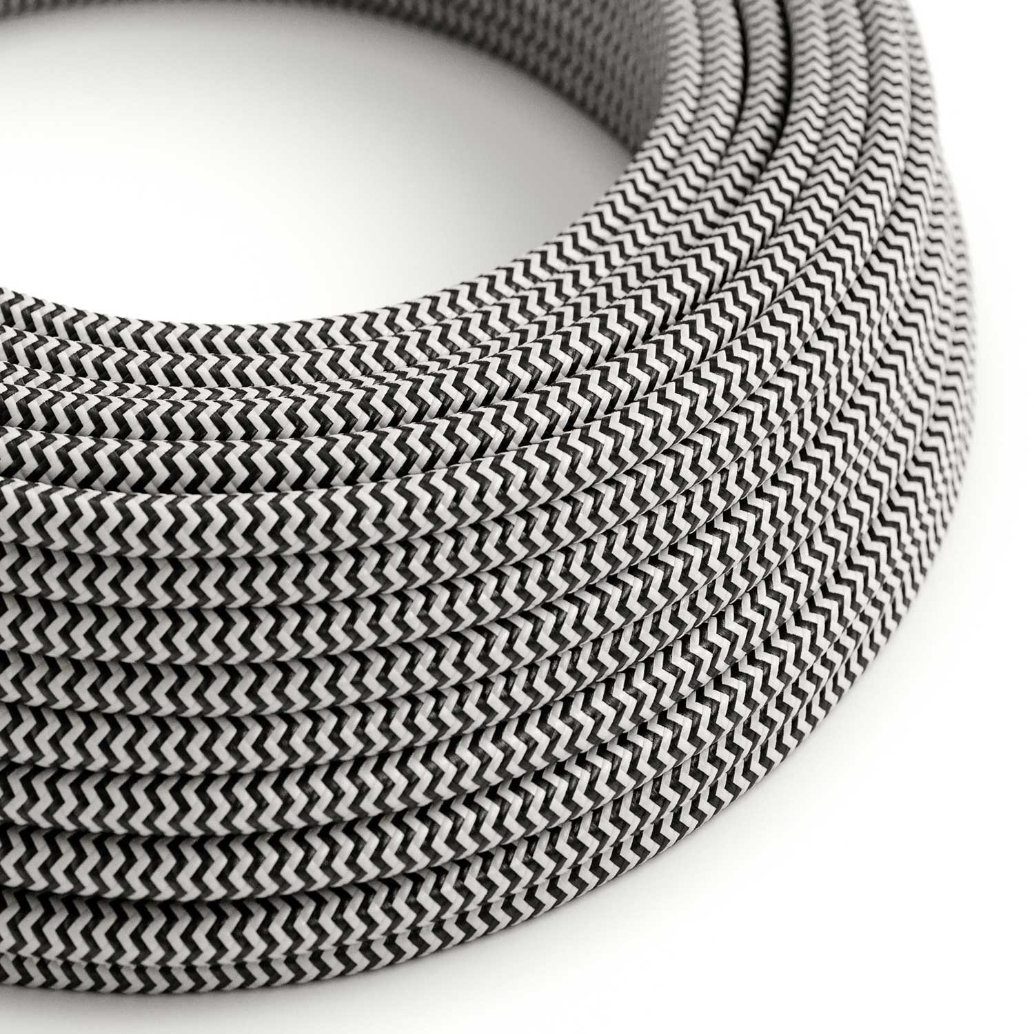 Cavo tessile Nero Carbone e Bianco Ottico ZigZag lucido - L'Originale Creative-Cables - RZ04 rotondo 2x0,75mm / 3x0,75mm