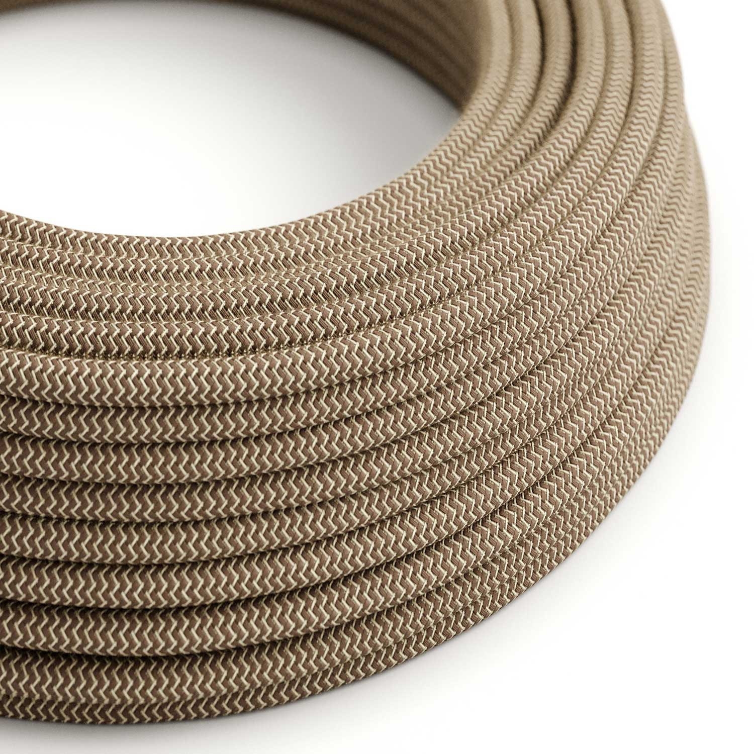 Cavo tessile Corteccia e Beige ZigZag - L'Originale Creative-Cables - RD73 rotondo 2x0,75mm / 3x0,75mm